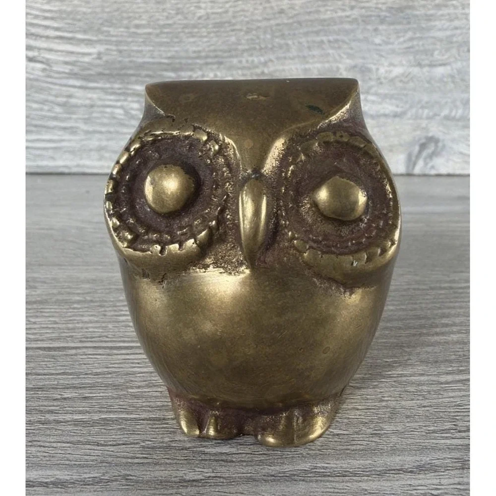Small Vintage Brass Owl Figurine Paperweight 2.5